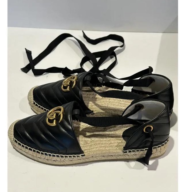 Gucci Black Espadrilles With Gold Accents